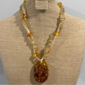 Beaded, yellow with orange stone Necklace